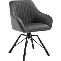 Woltu 1 x Dining Room Chair Swivel Velvet Chair Dining Room Swivel Chair Kitchen Chair Living Room Upholstered Chair with Armrests, Metal Legs, Ergonomic Lounge Chair, Dark Grey, EZS12dgr-1