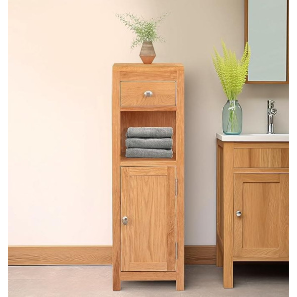 Hallowood Furniture Waverly Bathroom Cabinet Light Oak Bathroom Storage Unit with Shelf & Drawer Solid Wood Display Cabinet with Small Cabinet Hallway Storage Unit