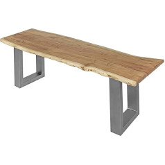 ‎Sam SAM Quintus Bench 140 x 42 cm Acacia Wood Natural-Coloured Silver Painted Metal Legs Bench with Real Tree Edge Solid Wooden Bench