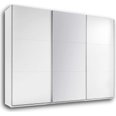 Stella Trading BRAVO Elegant Wardrobe with Lots of Storage Space - Versatile Sliding Door Wardrobe in White with Large Mirror Door - 270 x 210 x 60 cm (W x H x D)