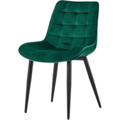 Vaiko Dining Room Chairs, Living Room Chairs, Kitchen Chairs, Velvet Quilted, Set of 2, Metal Frame (Green)