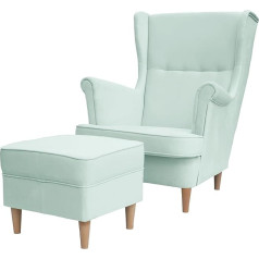 Healancy Biomedical Wing Chair with Stool, Modern Living Room Furniture, Reading Chair, Relaxing Chair for Bedroom, Upholstered Chair, TV Chair, Fabric Nursing Chair, Green