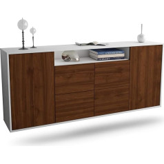 Dekati Sideboard Carrollton Hanging (180 x 77 x 35 cm) White Matt Body - Front Wood Design Walnut - Push to Open