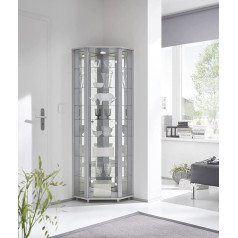 Möbelando Berlin II Corner Display Cabinet Glass Display Cabinet Silver