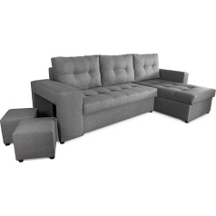 Generisch Möbel NAWSTOL - Corner Sofa Living Room - Extendable Corner Sofa in L-Shaped with Sleep Function 205 x 130 cm - Corner Sofa with Bed Box - Leon (Light Grey, Corner Sofa Right)