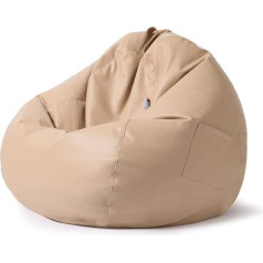Ldiw Beanbag Cover without Filling, Outdoor Indoor Bean Bag Cover Made of PU Leather for Children and Adults, Beige, 100 x 120 cm