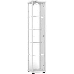 K-Möbel Glass Display Cabinet in White (176 x 37 x 33 cm) with 4 Height-Adjustable Glass Shelves, Mirror, Lock, LED, Model Car Display Cabinet, White, Collector's Cabinet, Living Room Cabinet, Shelf