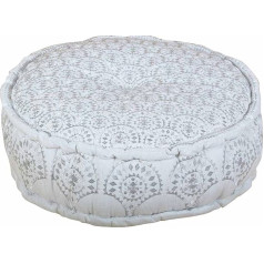 Casa Moro Boho Naima Floor Cushion Silver with Filling Diameter 60 cm x Height 20 cm Round Cotton Oriental Seat Cushion Embroidered One Upholstered Mandala Pouf for Beautiful Living Room MA9902