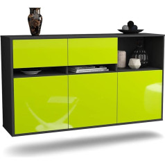 Dekati Enterprise Sideboard Hanging (136 x 77 x 35 cm) Anthracite Matt Body - Front High Gloss Green - Push to Open - Smooth Running Rails