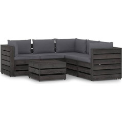 Homgoday 6-Piece Garden Lounge Set Garden Furniture Set Garden Sofa with Cushion Seat Set Garden Lounge Balcony Furniture Lounge Furniture Garden Set Grey Impregnated Wood #3