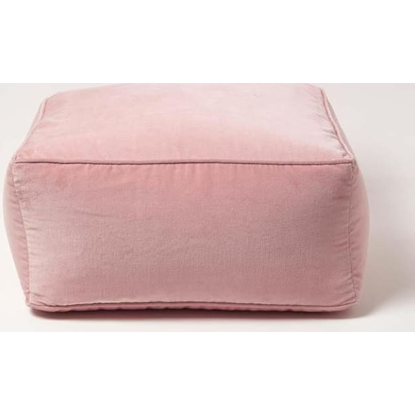 Homescapes Pouf Velvet Pink 60 x 60 x 27 cm Square Bean Bag Floor Cushion Cotton Velvet