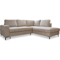 Miuform Lofty Lilly Corner Sofa with Sleep Function, Living Landscape L-Shape, Couch L Shape Living Load with Sleep Function, Sofa Bed, Sofa Corduroy, Metal Feet (Beige, Right Aligning)