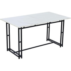 Merax Dining Table 120 cm, Dining Room Table, Kitchen Table, Rectangular Table, Sturdy Metal Frame, Modern Marbling Dining Table with Metal Legs, for Dining Room, Living Room, Black & White