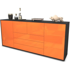 Stil.zeit Ole Sideboard - Anthracite Matt Body - Front High Gloss Mandarin (180 x 79 x 35 cm) Push-to-Open Technology & Smooth Running Rails