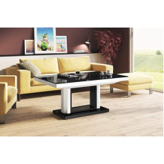 HU H-120 Designer Coffee Table High Gloss Fully Adjustable Height Adjustable Extendable Black / White