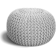 Elyflair ® Pouf Ottoman Hand Knitted - Elegant and Simple Knitted Pouf - Multipurpose Handmade Pouf Ottoman for Bedroom, Living Room - Comfortable Cotton Ottoman Footrest (White, 21.7 Inches)