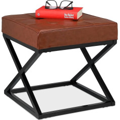 Relaxdays Padded Faux Leather Metal Industrial Design Footstool H x W x D: 41 x 41 x 41 cm Black/Brown