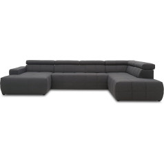 Domo. Collection Domo Collection Brandon Sofa, Living Landscape with Back Function in U-Shape, Upholstered Corner Set, Dark Grey, 175 x 359 x 228 cm