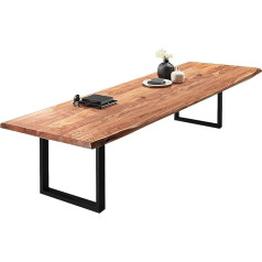 SAM Valin Dining Room Table 300 x 110 cm Natural Acacia Wood Solid Wane Table with U Frame Made of Metal Matte Black Real Wane, 50 mm Top