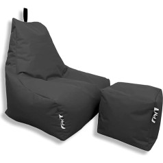 Patch Home Patchhome De-Lux Lounge Chair Including Cube with Zip, Refillable, Gaming Bean Bag, Bean Bag, Seat Cushion for Indoor and Outdoor Use, Ready Filled (XXL with Zip, Anthracite)