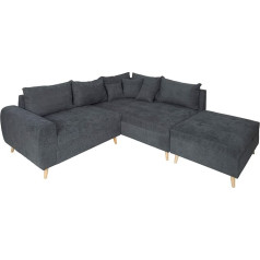 Invicta Interior Scandinavia Design Corner Sofa 250 cm Anthracite Nosag Upholstery with Stool and Cushion Couch Sofa Corner Couch