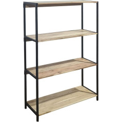 SAM Nagar 1 Bookcase, Solid Acacia Wood & Natural Coloured, Standing Shelf with 4 Shelves, Metal Frame & Frame, 90 x 35 x 138 cm