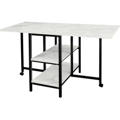 At-Valy Folding Dining Table with 2 Shelves, Open Shelf, Extendable Dining Table, Folding Top Table, 15.7