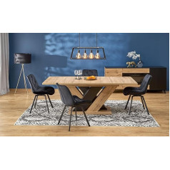‎Designimpex HAB-111 Designer Dining Table Artisan Oak 160 to 200 cm Matt Black