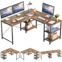 Bestier L-Shaped Desk with Shelves Reversible Corner Desk 240 cm Industrial Long Table Stable Desk L Shape Computer Workstation with 3 Cable Holes