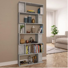 Firbnus Bookcase/Room Divider, 80 x 24 x 192 cm, Wood Material Room Divider, Room Divider, Wooden Bookcase, Narrow Living Room Furniture Room Divider, Standing Room Divider, Shelf, Concrete Grey