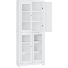 Forehill 190 cm Display Cabinet Bookcase with 4 Doors 6 Compartments Tall Cabinet for Living Room Kitchen Dining Room Office White
