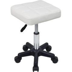 Furwoo Square Swivel Stool with Wheels PU Leahter Rolling Stool Height Adjustable Stool for Spa Salon Massage White