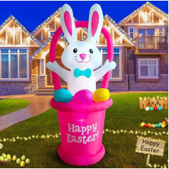 Hzgdejtg 7ft Easter Inflatable Outdoor Decorations, Built-in LED Easter Inflation Yard Decorations, Suitable for Yard, Garden, Outdoor, Lawn, Basket, Rabbit Decoration