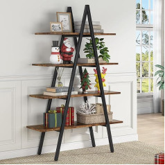 Tribesigns Bookcase, Ladder Shelf, 4 Tiers, A-shaped Slim Shelf, Open Standing Shelf for Study, Living Room, Bedroom, Kitchen, Industrial Design, Vintage Brown/Black