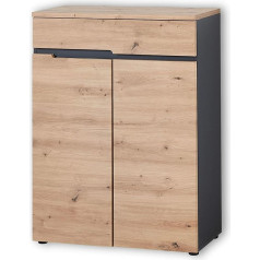 Stella Trading MEMPHIS Shoe Cabinet in Artisan Oak Look, Graphite, Modern Shoe Rack with Lots of Storage Space for Your Shoes, 80 x 107 x 38 cm (W x H x D)