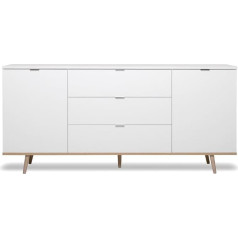 Finori Gothenburg Sideboard in Matt White with Sonoma Oak Solid Scandinavian Chest of Drawers 180 x 87 cm