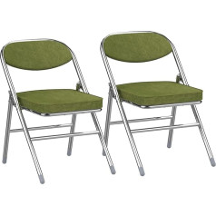 Rcynview Set of 2 Padded Folding Chairs, Folding Chairs with Metal Frame, Corduroy Folding Chair, Camping Chair, Balcony Garden Chairs, Army Green, 100 kg Load Capacity for Guests and Events