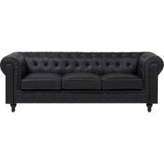 Beliani Chesterfield Large 3-Seater Sofa Black Faux Leather Upholstered Sofa Chesterfield