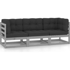 Arkem 3-Sitzer-Gartensofa mit Kissen Kiefer Massivholz Balkon Lounge Balkon Couch