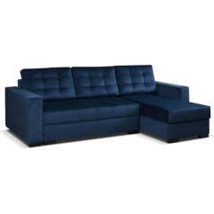 Meble-Lux - Laro Corner Sofa, Corner Couch with Sleep Function, Spring Core, Easy Folding Mechanism, Bed Function, Additional Storage Space, Plush Navy Blue