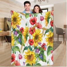 Ririx Überwurfdecke mit Kornblumen-Mohnblumen-Motiv, für Bett, Couch, Sofa, Stuhl, Camping und Reisen, leichte Decke, groß (203,4 x 152,4 cm)