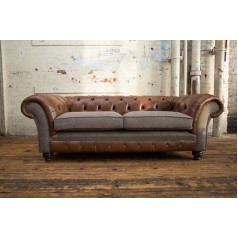 Jvmoebel Chestrerfield 3-Seater Leather Sofa Couch Cushion Set Textile Sofas Brown