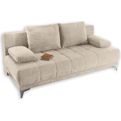 Stella Trading JENNY Comfortable Sofa Bed with Bed Box, Fabric Cover Sand, Folding Sofa with Sleep Function and Decorative Quilting, 203 x 86 x 101 cm (W x H x D)