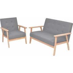 Festnight 2-1 Sofa Set, Lounge Sofa, 2-Seater Sofa, Fabric Small Couch, Modern 2-Seater Guest Sofa with Armrest, Tufted Loveseat Sofas for Living Room/Bedroom, Light Grey