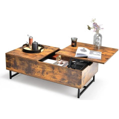 Costway Coffee Table Height Adjustable, 2 Levels Side Table with Metal Frame, Wooden Sofa Table, Coffee Table for Living Room & Office, 110 x 60 x 38 cm (Vintage)