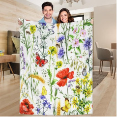 Ririx Überwurfdecke mit Mohnblumen, Bienen, Schmetterlingen, für Bett, Couch, Sofa, Stuhl, Camping und Reisen, leichte Decke, groß (203,4 x 152,4 cm)