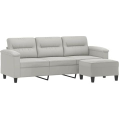 Vidaxl Sofa 3 Sitzer, Couch mit Kissen, Liegesofa für Wohnzimmer, Polstersofa Sessel Relaxsofa Loungesofa Relaxcouch, Hellgrau Mikrofasergewebe