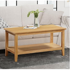 Hallowood Furniture Aston Wide Coffee Table with Shelf - Solid Wood Side Table for Living Room & Dining Room in Light Oak Finish - Rectangular Centre Table for Hallway - TV Stand - Media Table