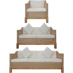 ZEYUAN 3-Piece Sofa Set with Cushions, Natural Rattan, Sofa with Relaxation Function, Living Room Sofa, Couch Set, Living Room Sofa Set, Couch 278616