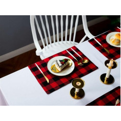 Blemo Set mit 1/4/6 Tischsets mit Büffelkaro-Karomuster, Kreuzgewebe-Karo-Stoff-Tischsets, waschbare Küchenzubehör-Tischsets (Color : Red and Black, Size : 4 pcs 30x45cm)
